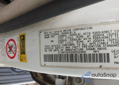 2003 Lexus Gx 470 from USA, damaged, VIN JTJBT20X330022908